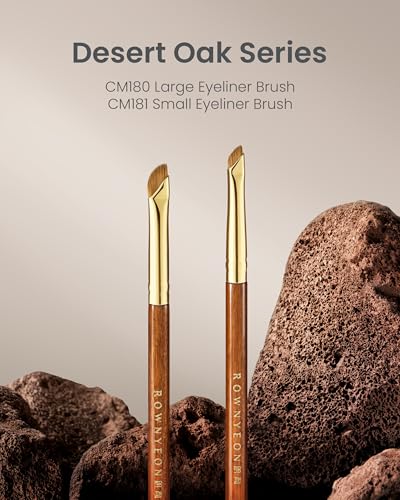 Desert Oak Series Wing Liner Duo Brush Set - CM 180 Bold Angled Eyeliner & CM 181 Precision Detail Brush for Gel/Liquid/Powder, Bubinga Handle & Brass Ferrule - color: CM-0180+CM-0181, size: 2 Piece