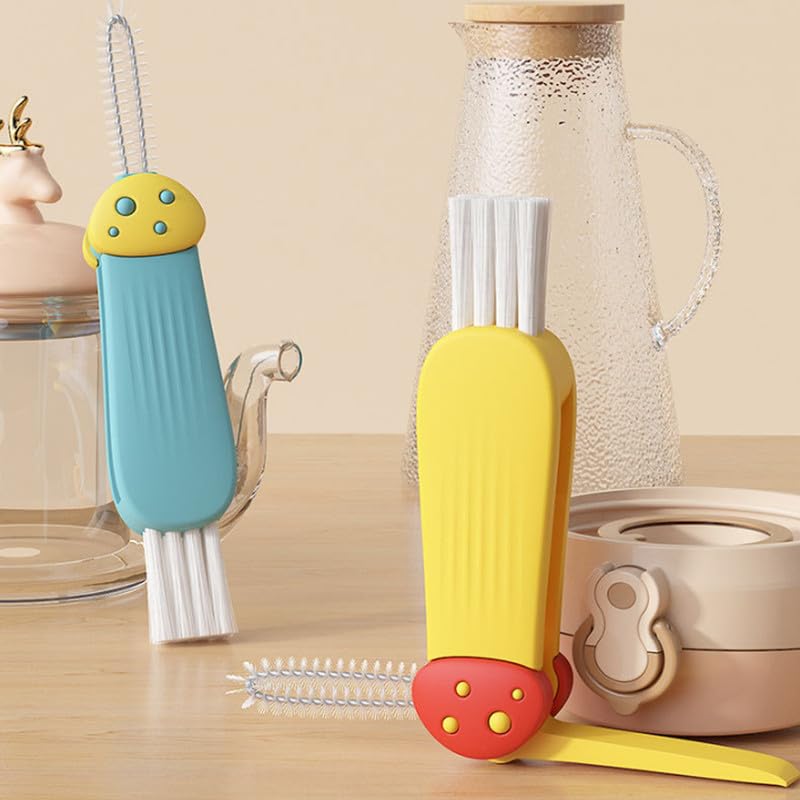 3 in 1 Cup Lid Cleaning Brush, 2024 New Portable Crevice Cleaning Brush Set for Baby Bottle Gap Tight Spaces Cup, Rotatable Cup Lid Cleaner Cup Mouth Scrubber - color: C-red