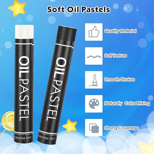 Nezyo 72 Pieces Black and White Oil Pastels Bulk for Artists Soft Oil Crayons Single Color Hexagonal Creamy Pastel Refill Set for Teachers Beginners Artists Painting Drawing Relaxing Blending - color: Black,White