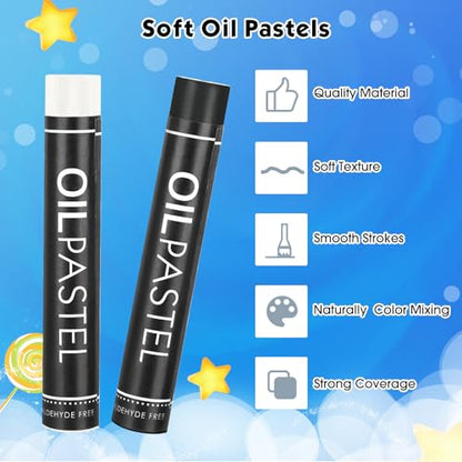 Nezyo 72 Pieces Black and White Oil Pastels Bulk for Artists Soft Oil Crayons Single Color Hexagonal Creamy Pastel Refill Set for Teachers Beginners Artists Painting Drawing Relaxing Blending - color: Black,White