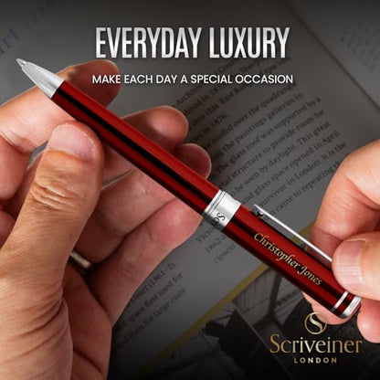 Scriveiner Personalized Deep Crimson Red Ballpoint Pen - Stunning Red Lacquer Luxury Pen with Chrome Finish, Schmidt Ink Refill, Engraved Ball Point Gift Set for Men & Women, Custom Engraving - color: 9. Crimson Red with Chrome (Personalized)