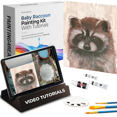 Painting4Real DIY Art Painting Kit for Adults with Video Tutorials – Learn to Paint Baby raccoon, 9 Pieces Canvas Acrylic Paint Set for Adults, Perfect Holiday & Birthday Gift for Art Lovers, Beginner - color: Baby Raccoon