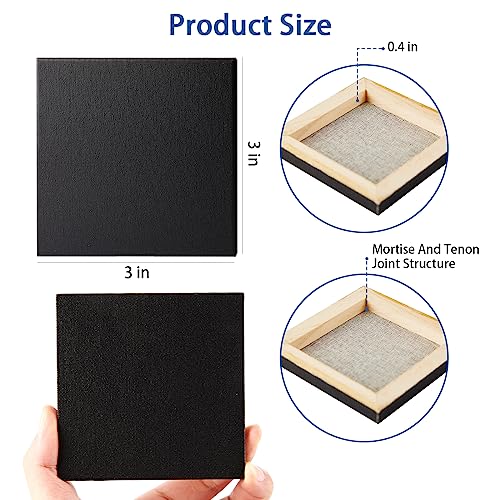 Mini Canvases, Pack of 24, 3' x 3' Black Canvas Boards, Art Supplies for Acrylic Pouring and Oil Painting - size: 3"x3" without easel
