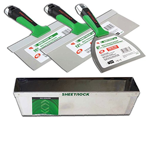 USG Sheetrock Matrix Stainless Steel Drywall Taping Knife Set 6"-10"-12" with Matrix Mud Pan