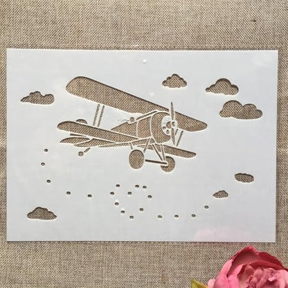TIAMECH A4 Reusable Biplane Stencil for Painting | Propeller Aircraft Flight Layering Template, DIY Wall Art, Wood Furniture, Scrapbook & Crafts (8.3x11.7inch) - style: Biplane