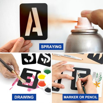 42 Pcs 3 Inch Alphabet Letter Stencils Symbol Numbers Stencils, Reusable Plastic Letter Template Set for Drawing on Wood, Wall, Glass, Porch, Fabric, Rock, Sign and Craft Decoration (Black) - size: 3 inch（Black）