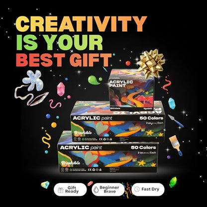 8 Colors Acrylic Paint Set, Acrylic Paint with 6 Brushes, 4oz/120ml Bottles, Paint for Artists, Beginners and Kids on Canvas Rocks Wood Ceramic Fabric