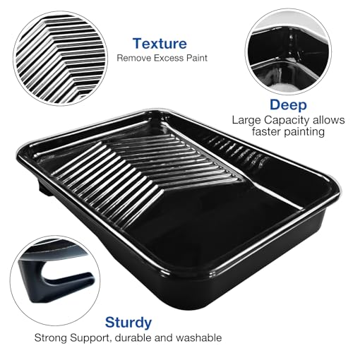 Great Andrew 9 Inch Paint Tray Set, 15-Pack, Plastic Paint Tray with 12 Textured Tray Liners, Paint Brush, Paint Roller and Wire Roller Frame for Painting Walls, Ceilings, Trim, Siding - size: 15 Pack Liners Kit, 9 In
