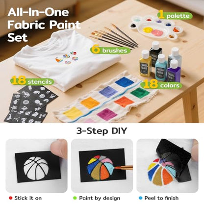 TMOL Fabric Paint Set - Permanent & Washer Safe, 24 Vibrant Colors, in Bottles (60ml/2oz), Non-Toxic Certified Fabric Paint with Brushes & Stencils, Textile Paint for Clothes, DIY Projects & Art - color: 24 colors