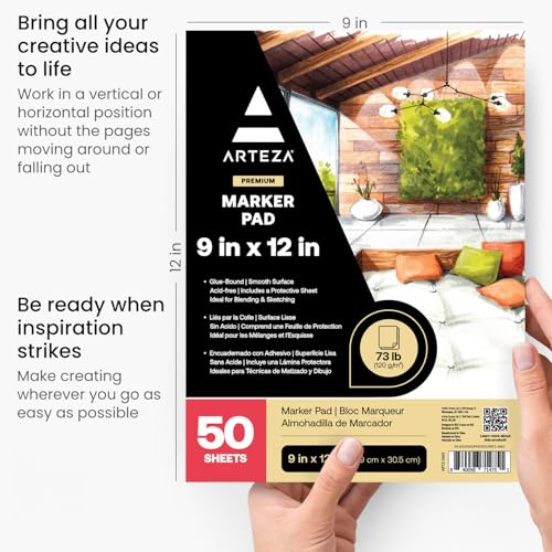 ARTEZA Marker Paper Pad 9x12 Drawing Pad 2 pack 50 Sheets Sketch Pads for Drawing for Adults & Teens - size: ef of 2 pk