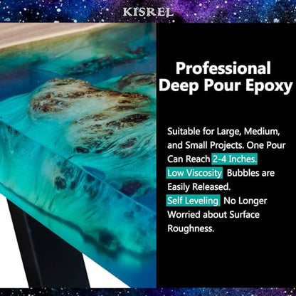 Deep Pour Epoxy Resin, KISREL 4.5Gallon Resin Epoxy Kit (2:1) for 2-4 Inch Pour Depths，Bubble Free, Low Odour, Crystal Clear Casting Resins for Bar Tops, Table Tops, River Tables, Wood Fillers, Crafts - size: 4.5 gallon