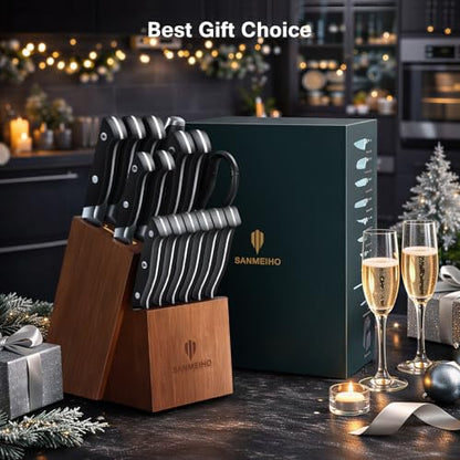 16 PCS Knife Set with Block, Japanese Kitchen Knife Set with 5 Layers High Carbon 9Cr18Mov Stainless Steel, Ultra-Sharp Professional Chef Cooking Knives with Ergonomic Handle, Dishwasher Safe - color: 16PCS Knife Set