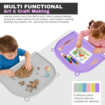 Large Silicone Suction Table Mat, 17" x 12" Thick Placemat with Edge-Bumper, Raised Edge Leakproof, Non-Slip for Kids Toddler Baby Essentials Dinning, Restaurant Eating, Plates, Art, Craft & Painting - color: Purple