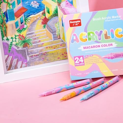 Guangna Water-Based Acrylic Markers Set, 24 Colors acrylic paint markers, Soft Tip Markers, Perfect for Paper, Wood, Rock, Glass, and More, Includes Macaron and Skin Tone - color: Macaron, size: 1 Count (Pack of 24)