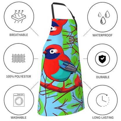 Round watercolor painting Heavy Duty Waterproof Apron with Pockets for AdultsResistant Grilling, Gardening, Painting - color: Colorful Birds