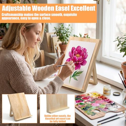 2 PCS Tabletop Easels for Painting, 11.8×8.5 Inch Art Easels for Painting | Foldable Desk Easel Portable 80 Degrees Adjustable Large Drawing Board for Canvas, Books and Artworks Storage