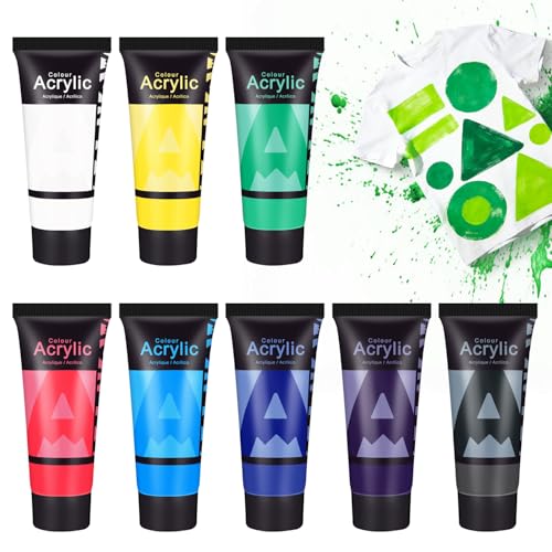 AUREUO Fabric Paint Set - 8 Colors x 0.71 Fl Oz / 21ml - Permanent Fabric Paint for Clothes, Non-Toxic Textile Paint for Canvas, Tote Bags, Shirts, Shoes, Jeans - color: 8 Fabric Colors, size: 0.71 Fl Oz (Pack of 8)
