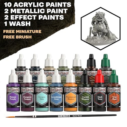 The Army Painter, GameMaster: Wandering Monsters Role-playing Paint Set, 15x18 ml Fanatic Acrylic Paints, incl. Metallics, Wash, Primer, 1 Brush & 1 Free Miniature - For Warhammer & Dnd - color: Wandering Monsters Paint Set