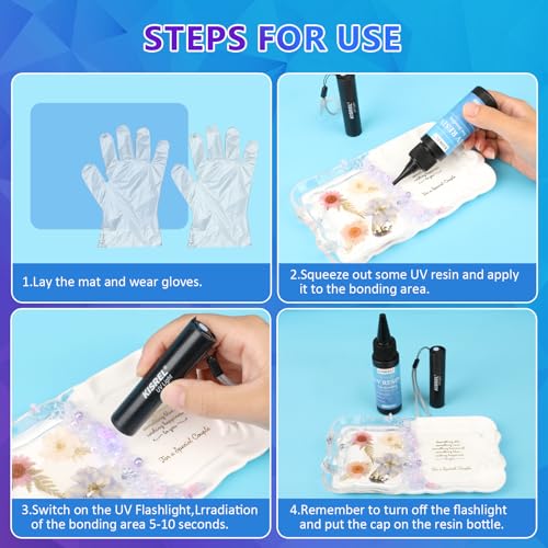 KISREL 50g UV Resin Kit with Light, Fast Curing & Bonding in Seconds, 50g UV Resin Kit with UV Flashlight for Welding，UV Glue for Bonding Jewelry, Plastic, Glass Repair (Transparent Objects)