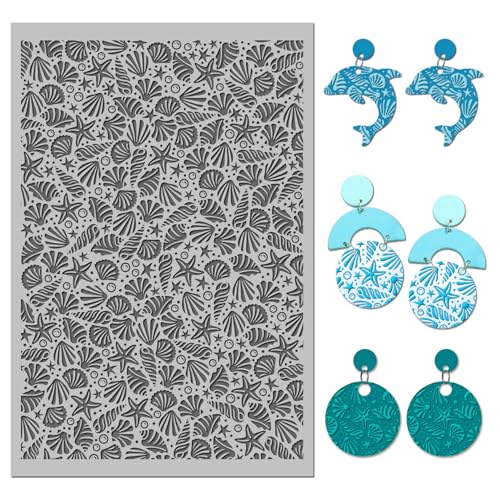 Ocean Sea Shell Polymer Clay Texture Mat - Starfish Seashells Texture Sheet for Polymer Clay Jewelry Making, Earring Charms, DIY Craft Supplies - style: sea shells