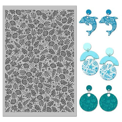 Ocean Sea Shell Polymer Clay Texture Mat - Starfish Seashells Texture Sheet for Polymer Clay Jewelry Making, Earring Charms, DIY Craft Supplies - style: sea shells