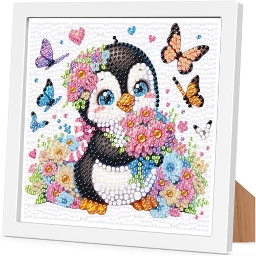 Arttoplus Penguin Diamond Art Kits for Kids 4-6-8-12 with Frame-Penguin Gem Art Kits for Kids,Animal Diamond Painting Kits with Frame for Gift Home Wall Decoration(7x7inch) - color: CC728-US