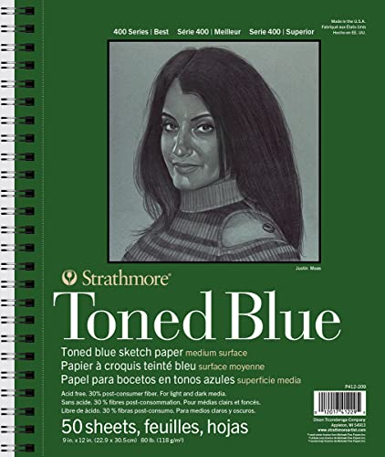Strathmore 400 Series Sketch Pad, Toned Blue, 9x12 inch, 50 Sheets - Artist Sketchbook for Drawing, Illustration, Art Class Students - size: 9x12