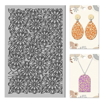 CHGCRAFT Flowers Clay Texture Mat Clay Modeling Pattern Pad Leaves Texture Sheets for Polymer Clay Making Earrings Jewerly Tools, 3.9x2.6x0.1inch - style: Mandala