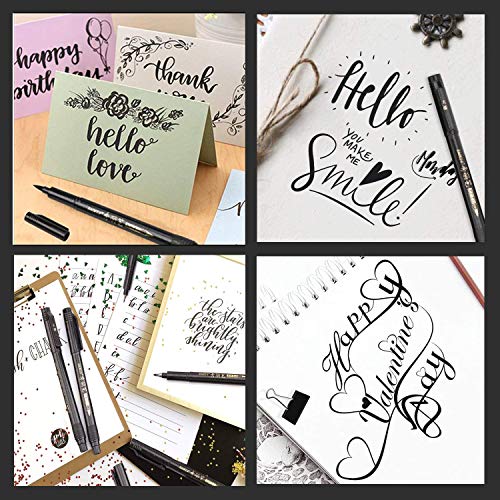 Refill Hand Lettering Pens, 4 Size Black Ink Calligraphy Pen Brush Lettering Pens Markers for Beginners Writing, Card Making, Signature, Illustration, Design, Art Drawing