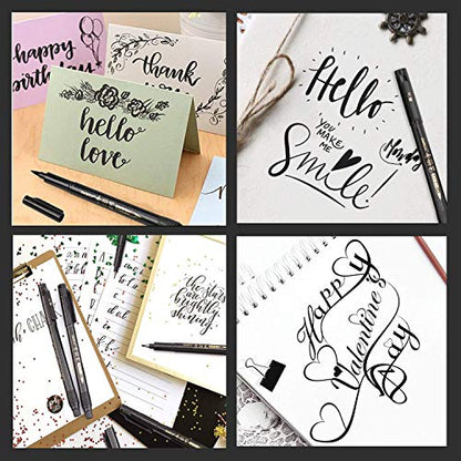 Refill Hand Lettering Pens, 4 Size Black Ink Calligraphy Pen Brush Lettering Pens Markers for Beginners Writing, Card Making, Signature, Illustration, Design, Art Drawing