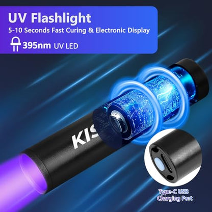 KISREL 50g UV Resin Kit with Light, Fast Curing & Bonding in Seconds, 50g UV Resin Kit with UV Flashlight for Welding，UV Glue for Bonding Jewelry, Plastic, Glass Repair (Transparent Objects)