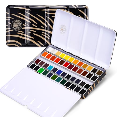 Paul Rubens Artist Watercolor Paint Set,48 Vibrant Colors in Portable Box, Great Lightfastness, Perfect Travel Professional Watercolor Set for Artists, Beginners, Adults - color: Black-48 Colors