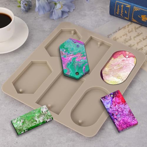 Epoxy Resin Molds, 1 Pcs Silicone Molds for Crafts, Resin Keychain Mold Rectangle Rhombic Elliptical Casting Mold with Hanging Holes for Jewelry Making DIY Handicrafts Pendant Decoration, Grey