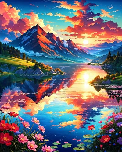 Mountain Paint By Numbers Kit For Adults Beginner Nature Adult Paint By Number Kits On Canvas Mountain Oil Painting Kit For Beginners Adults' Paint-By-Number Kits For Gift Home Wall Decor 16x20 Inch - color: SZ0016