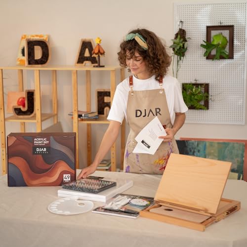 DJAR 49 Pcs Acrylic Paint Set with Tabletop Easel Box, 24 Colors | All-in-One Painting Kit with Sketchbook, Painting Pads & Palette, Complete Art Supplies Kit for Adults, Teens, and Beginners - style: Tabletop Easel Set