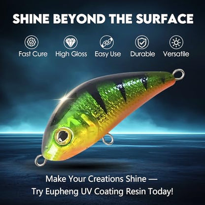 Eupheng Fishing Lure UV Coating Resin, Fast Cure, High Gloss Finish Ideal for Resin Art Projects - size: 8.9oz (250ml)