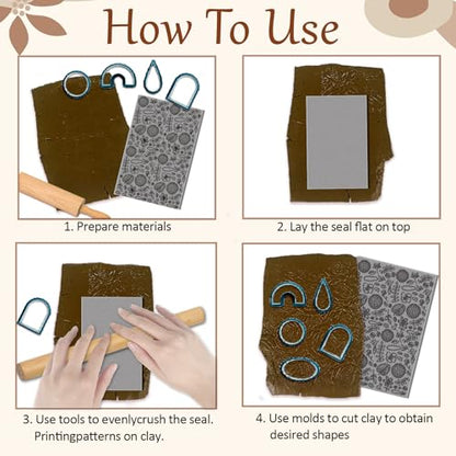 4 Sheets Flowers Pattern Clay Texture Mat Branches Polymer Clay Texture Sheets DIY Tools for Pottery Earring Jewelry Making Stamp Engraving Machines, 3.9x2.6inch - style: Flowers