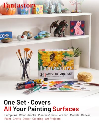 Fantastory Acrylic Paint Set 24 Tubes × 36 ml; Excellent Coverage, High Light Fastness, Waterproof Acrylic Paint, with Additional White & Gold, for Canvas, Wood, Ceramics, Models, Artists - style: 24 Colors