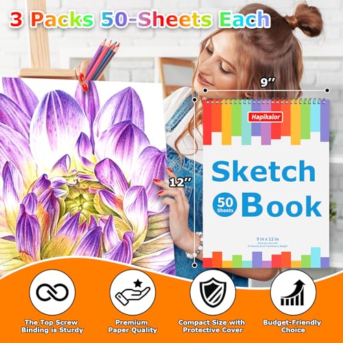 3-Pack 50 Sheets 9" x 12" Journal Kit, Spiral Bound Art Diary, Bulk School Supplies Notebook for Kids, Acid Free Diary Journal for Drawing Painting Writing Sketching - size: 9" x 12"(Pack of 3)