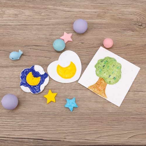 30pcs Magic Foam Texture Paper Paint Kits, 3D Drawing Art Canvas Sponge Puffy Cellulose Texture Sheets DIY Art Supplies for Kids School Home Crafts Creative Projects (Heart, Flower & Square)