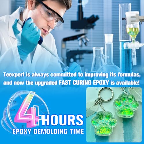 Teexpert Fast Cure Epoxy Resin: 4 Hours Demold 128OZ Bubble-Free & Anti-Yellowing Crystal Clear Art Resin Kit for Wood Casting/Table Top/Jewelry Making,Self-Leveling Resina for Beginners and Artis - size: 128 OZ