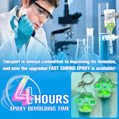 Teexpert Fast Cure Epoxy Resin: 4 Hours Demold 128OZ Bubble-Free & Anti-Yellowing Crystal Clear Art Resin Kit for Wood Casting/Table Top/Jewelry Making,Self-Leveling Resina for Beginners and Artis - size: 128 OZ