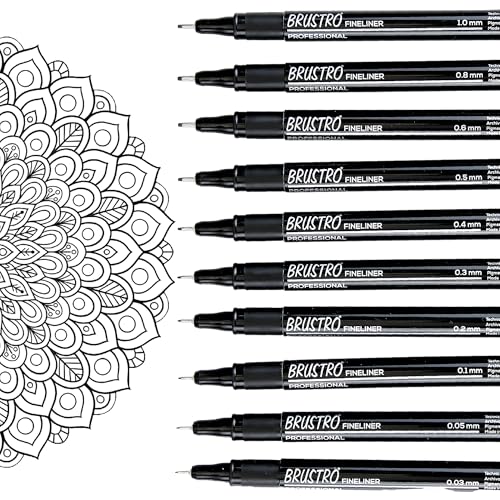BRUSTRO Professional Pigment Based Fineliner - Set of 10 Colour - Black