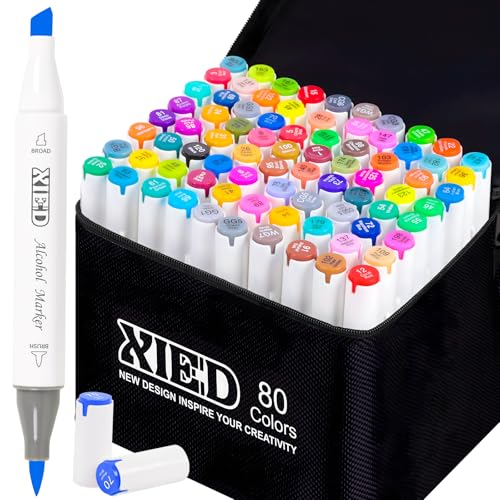 Alcohol Markers, 80 Colors Chisel & Brush Tip Coloring Markers Set, Double Tipped Markers Set for Artist Adults Coloring or Drawing - style: 80 Colors