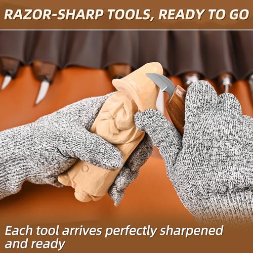 IMYMEE Deluxe Wood Carving Kit - 21Pcs Wood Carving Tools with Leather Storage Bag,Wood Carving Tools Set with 8Pcs Whittling Knives, 8Pcs Detail Carving Knives,Wood Whittling Kit for Beginners - color: Brown