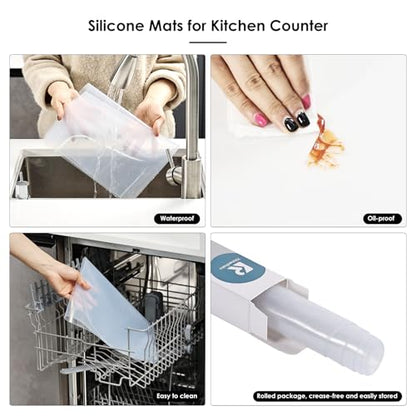 Clear Silicone Countertop Protector 47.2" L x 23.6" W | Wrinkle-Free Large Silicone Mat for Kitchen Counter | Nonskid Heat Resistant Desk Saver Pad | Multipurpose Mat, Placemat