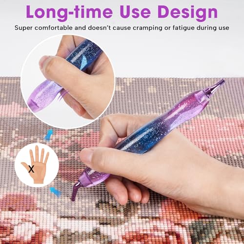 Ergonomic Diamond Painting Art Pen Accessories Kits with 6 Metal Tips, 6 Painting Glue Clay, Roller,Multi Placer Tips for DIY Crafts - style: XKZ