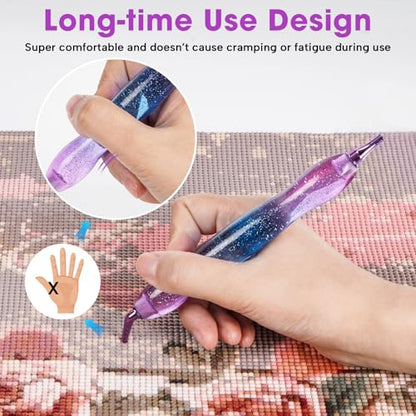 Ergonomic Diamond Painting Art Pen Accessories Kits with 6 Metal Tips, 6 Painting Glue Clay, Roller,Multi Placer Tips for DIY Crafts - style: XKZ