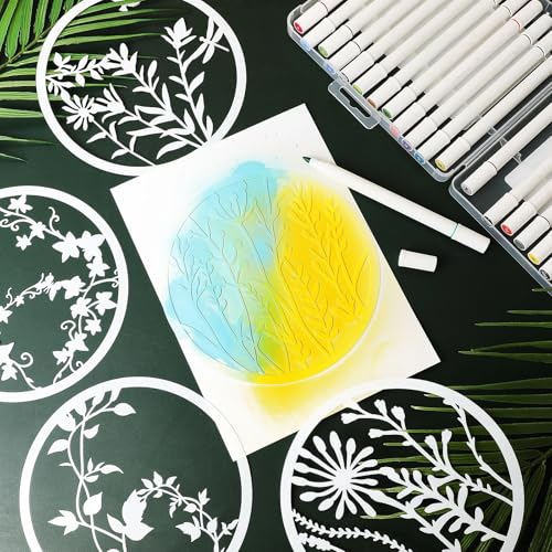 Marspark 20 Pieces Wildflower Stencils for Painting Template Flower Wall Stencils Reusable Spring Templates PET DIY Drawing for Painting on Wood Wall(Round Style) - style: Round Style