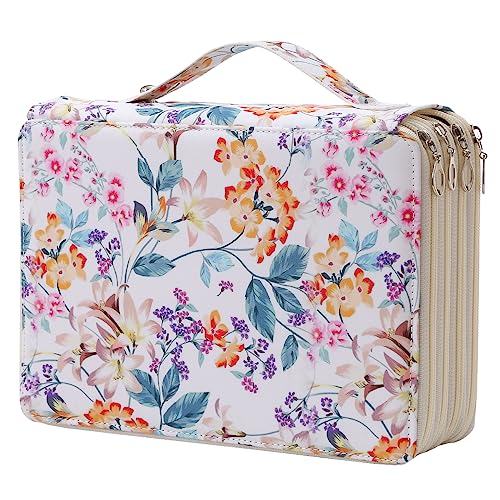 Portable Colored Printing Pattern Pencil Case Holds 200 pcs Pencils Bag Organizer with Handy Wrap Portable- Multilayer Holder for Watercolor Pens or Markers, Pencil Case Organizer for Artist - color: White + Flower, size: 200